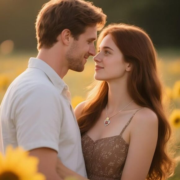 925 Sterling Silver Double Heart Sunflower Pendant Necklace NWT - Picture 6 of 7